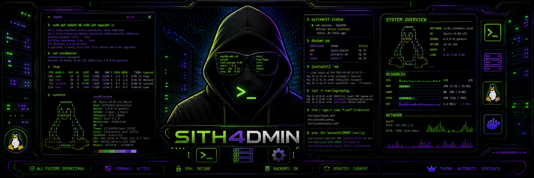 SITH4DMIN Banner mit Server- und Terminal-Grafiken